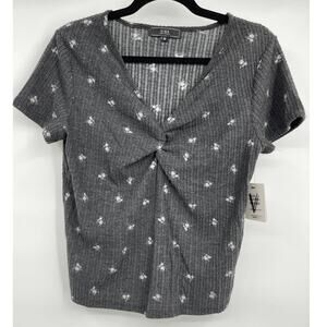 Vibe Sportswear Juniors Gray Twist Front Knit Top Short Sleeve Size Medium NEW